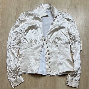 Kay Unger silk cream button down long sleeve top, SIZE 8